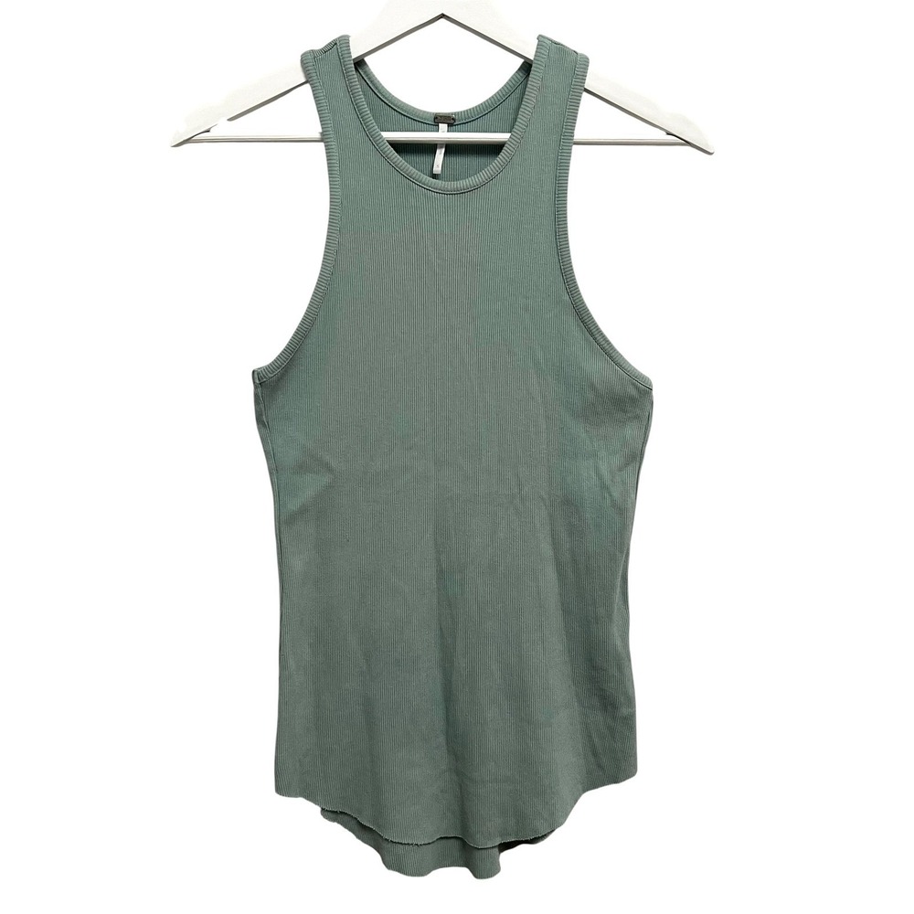 YFB Young Fabulous & Broke Tank Top Womens S Green Ribbed High Neck Curved Hem